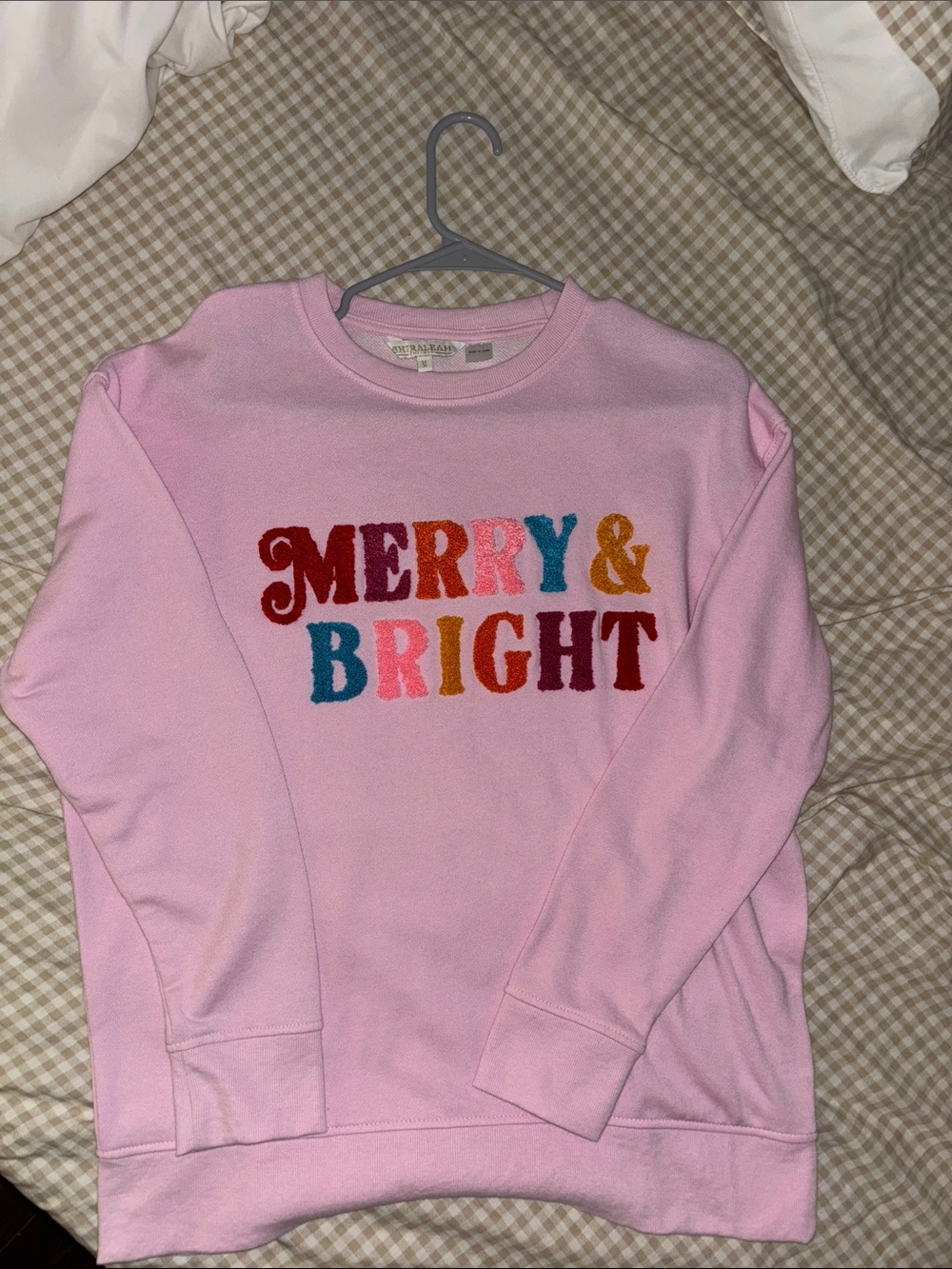 Shiraleah Pink "Merry & Bright" Embroidered Sweatshirt